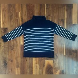 Labo.Art Navy and White Striped Cotton Mock-Neck Sweater; Size 0